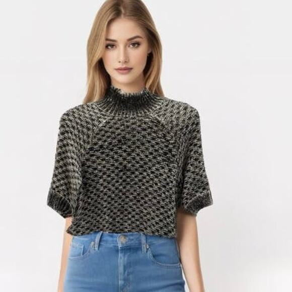 Victoria's Secret Sweaters - Victoria secret Alpaca Wool sweater small black white short sleeve turtle neck